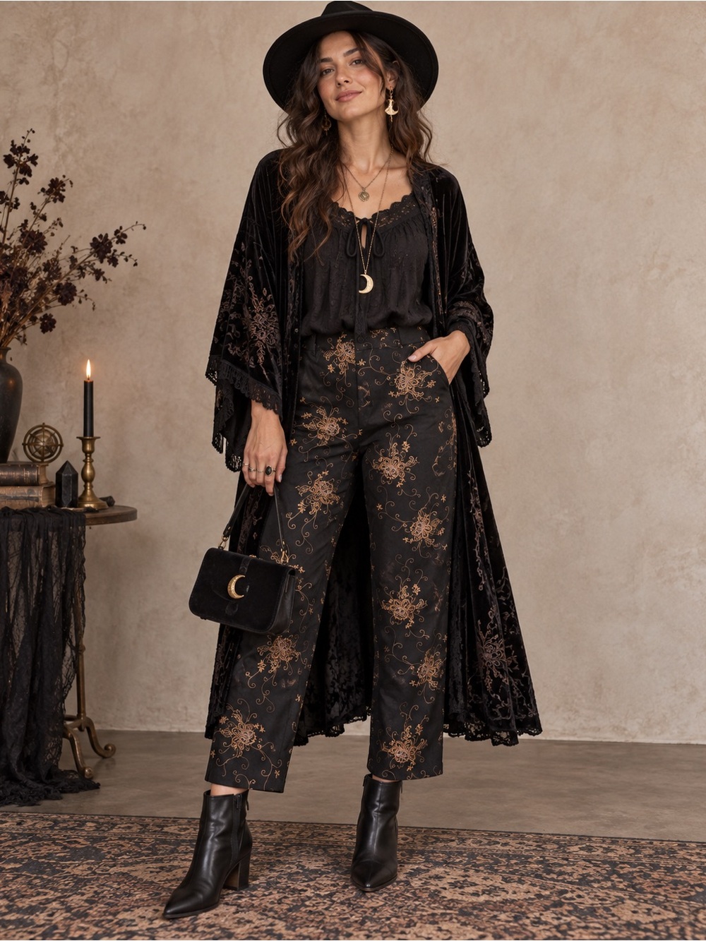 Coldwater Creek P14 Black Embroidered Floral Dress Pants - Picture 10 of 11